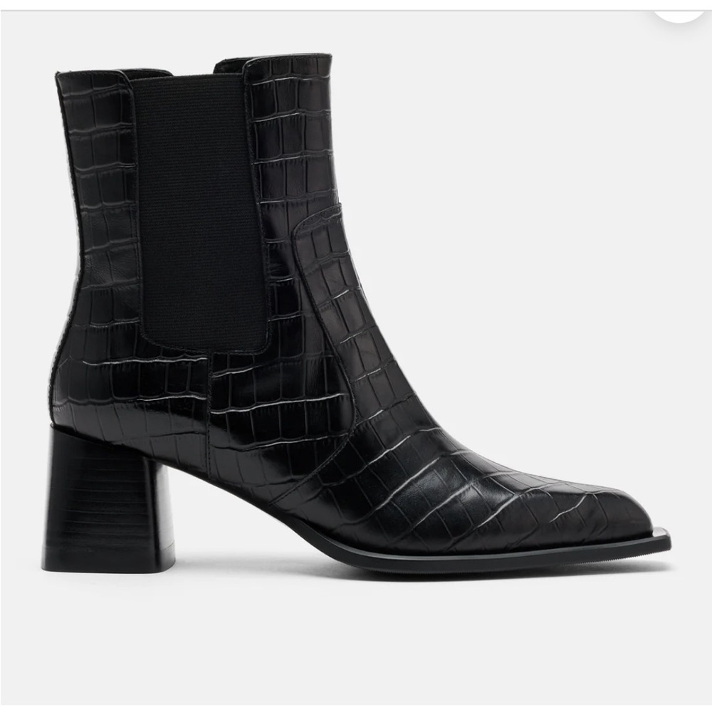 Black Croc-Embossed Ankle Boots
